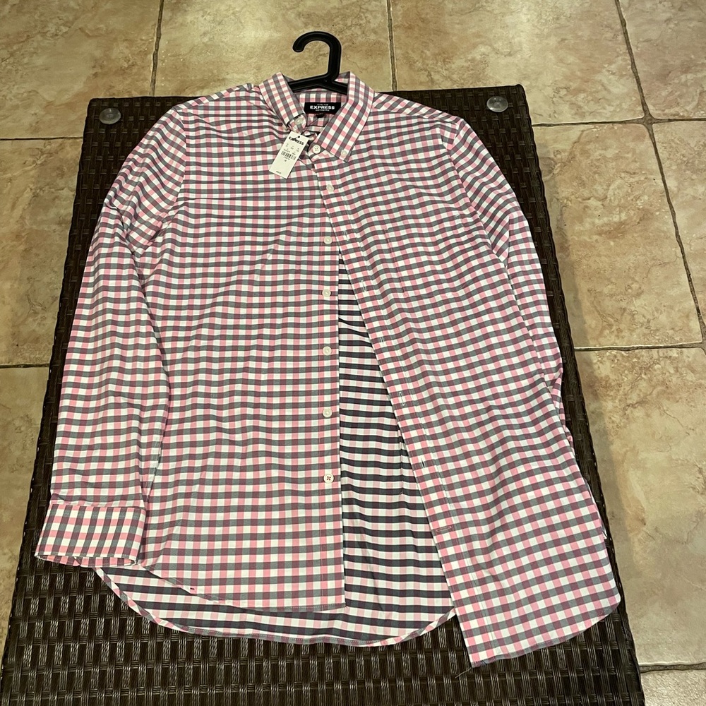 Express Shirt Men Pink Check Plaid